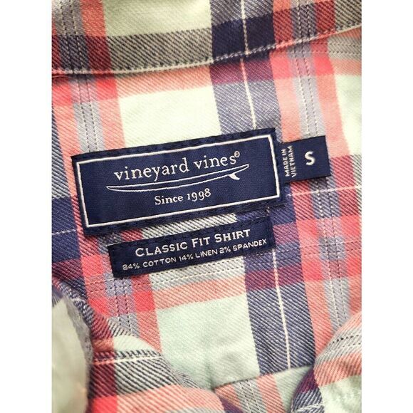 Vineyard vines Linen blend Classic fit button up shirt plaid mens SMALL - Picture 2 of 8